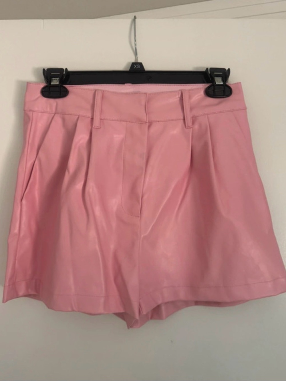 High-Rise Pink Faux Leather Boutique Bermuda Shorts